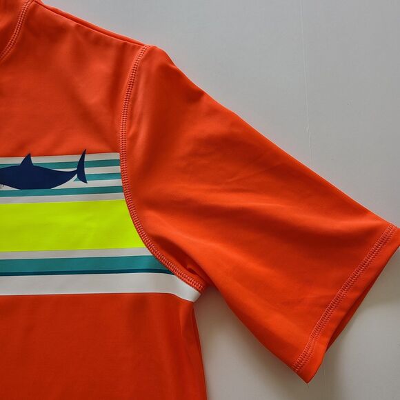 Lands’ End Short Sleeve Tee Rash Guard Swim Orange Sharks Size Large - Picture 4 of 7
